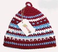 шапка для бани банибо №29 ручной работы, акрил, ягодный/белый/голубой, банный перец