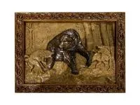 картина резная "медведь и собаки" натуральное дерево 400*300мм банный эксперт