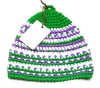 шапка для бани банибо №38 ручной работы, акрил, зеленый/фиолетовый/белый, банный перец