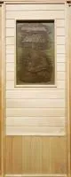 дверь "эконом со стеклом "изба" (липа) 185х75, коробка липа. банный эксперт