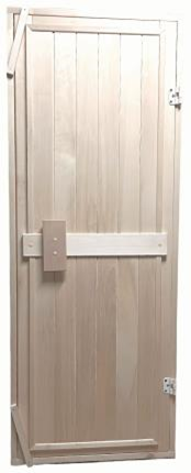 дверь деревянная, глухая, вертикальная, осина сорт а, 2 петли, короткая ручка 190*70см, банный перец